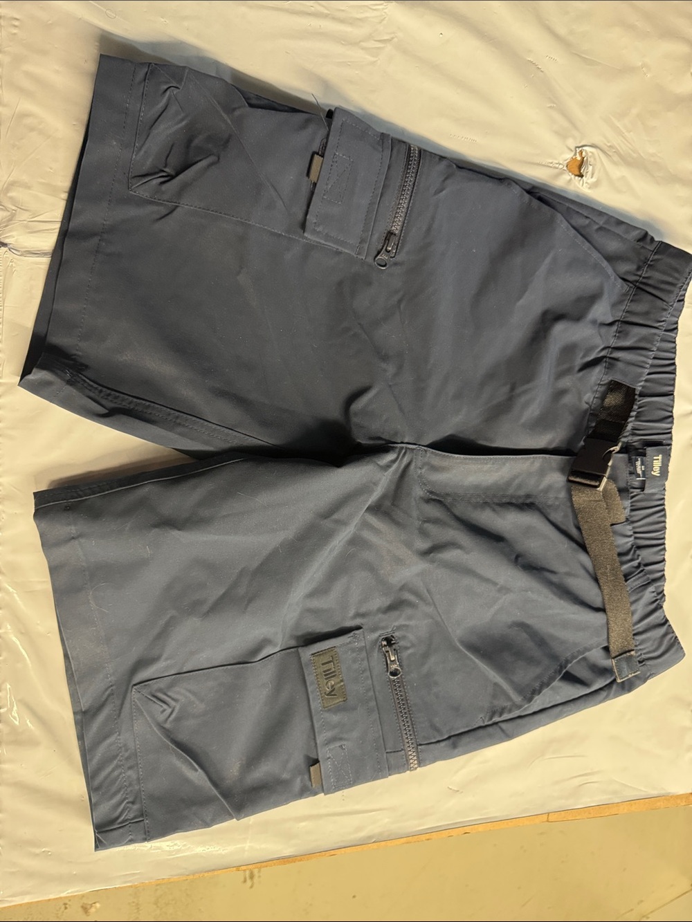 Men's Cargo Shorts in Dark Blue with Elastic Waist and Zip Pockets